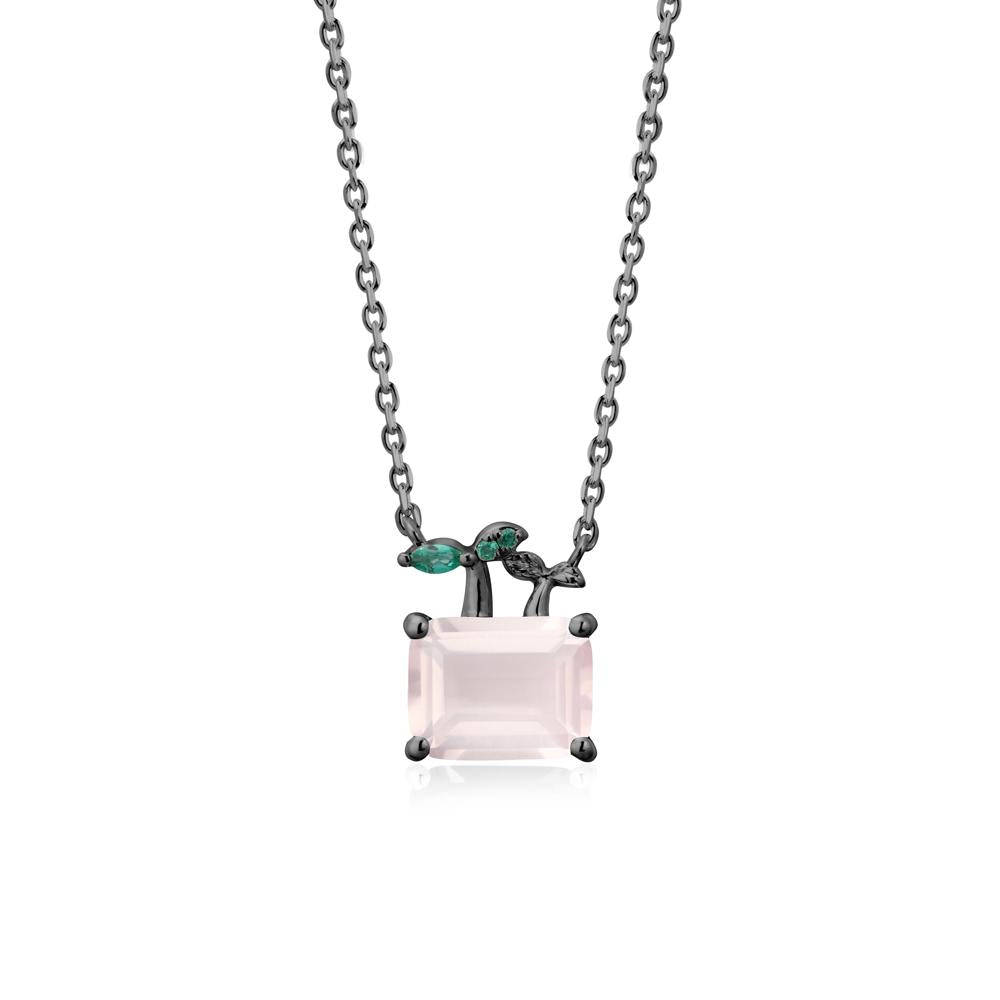 Emerald Cut Rose Quartz and Emerald Sprout Necklace - LUO Jewelry #metal_black finish sterling silver