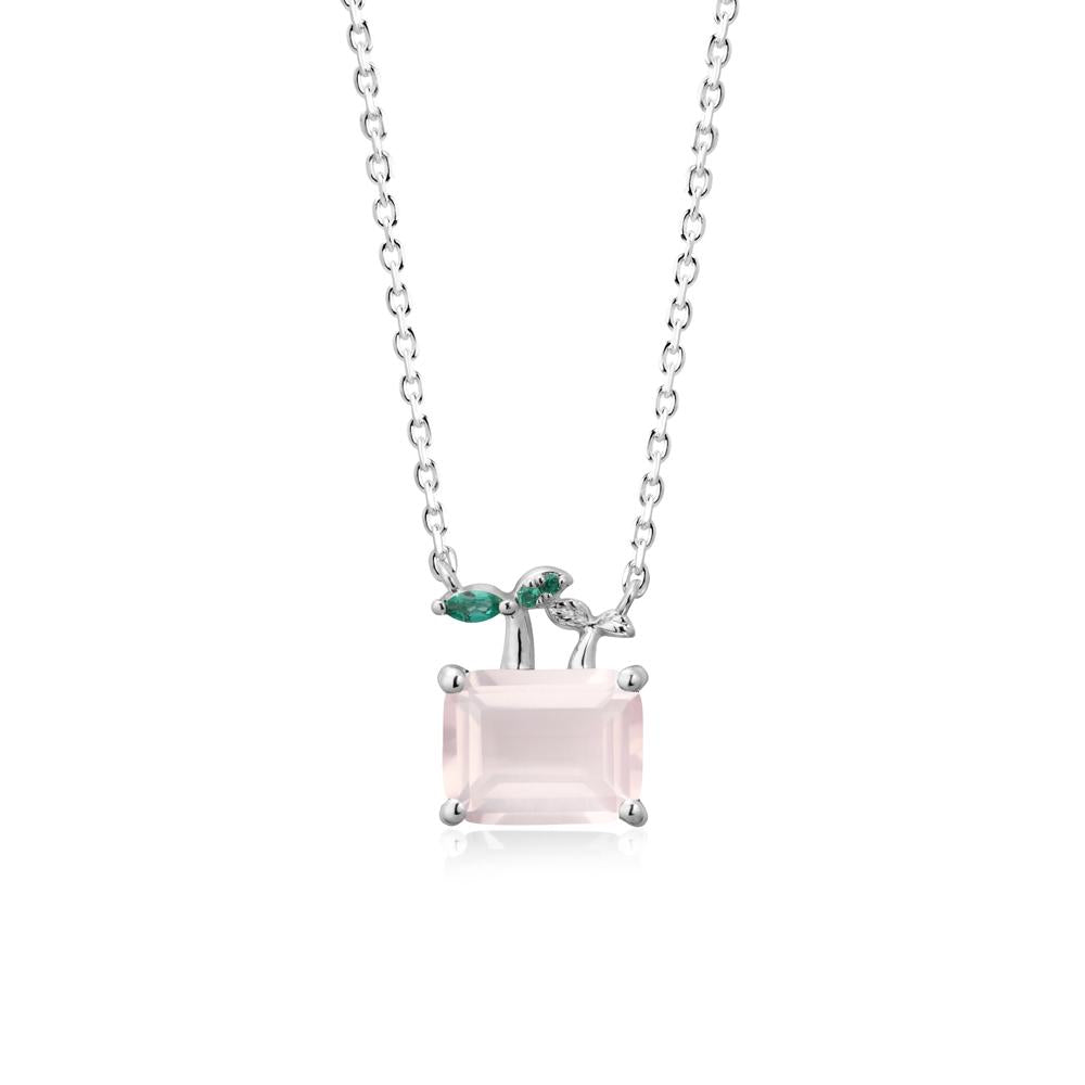 Emerald Cut Rose Quartz and Emerald Sprout Necklace - LUO Jewelry #metal_sterling silver