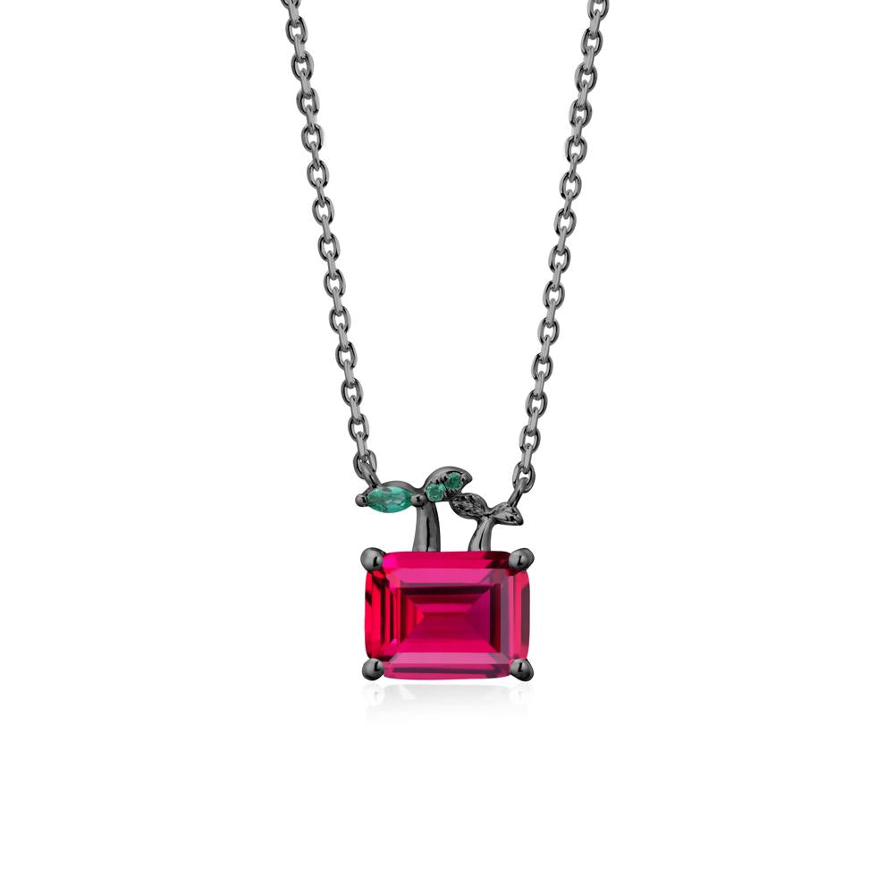 Emerald Cut Ruby and Emerald Sprout Necklace - LUO Jewelry #metal_black finish sterling silver