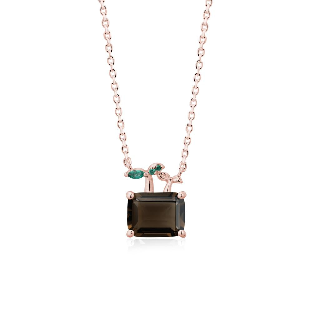Emerald Cut Smoky Quartz and Emerald Sprout Necklace - LUO Jewelry #metal_18k rose gold