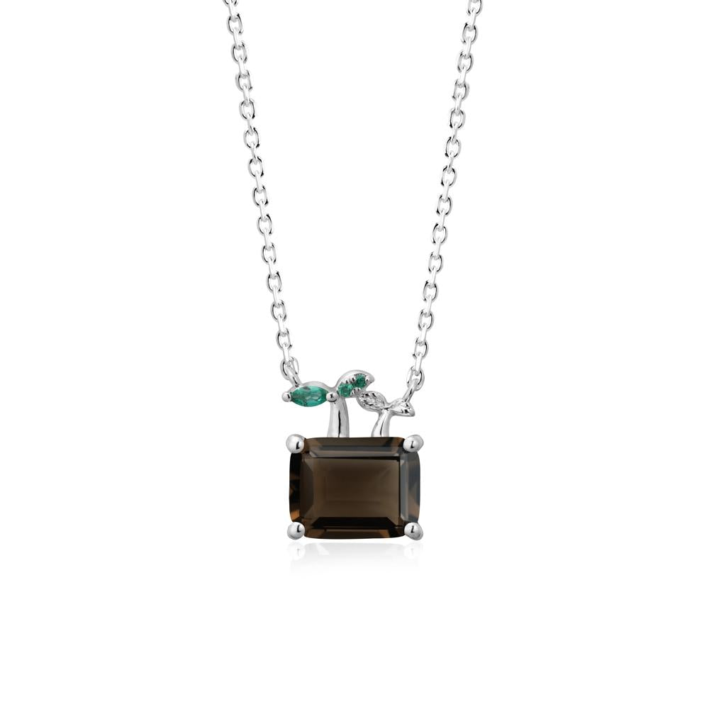 Emerald Cut Smoky Quartz and Emerald Sprout Necklace - LUO Jewelry #metal_18k white gold