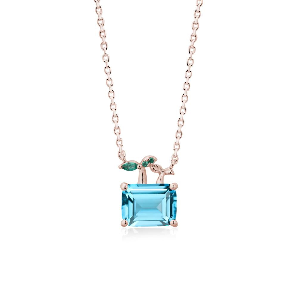 Nature Inspired Swiss Blue Topaz and Emerald Pendant Necklace - LUO Jewelry #metal_14k rose gold