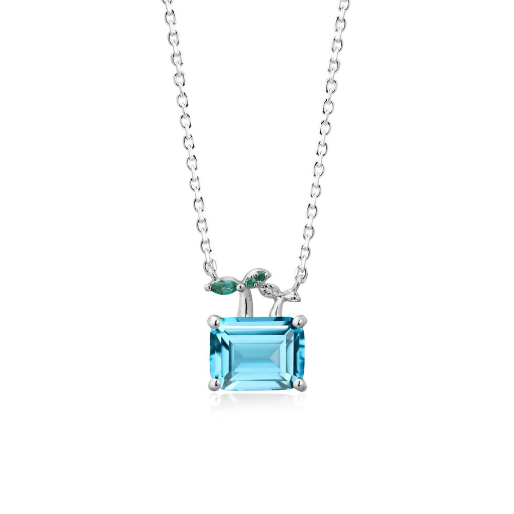 Nature Inspired Swiss Blue Topaz and Emerald Pendant Necklace - LUO Jewelry #metal_18k white gold