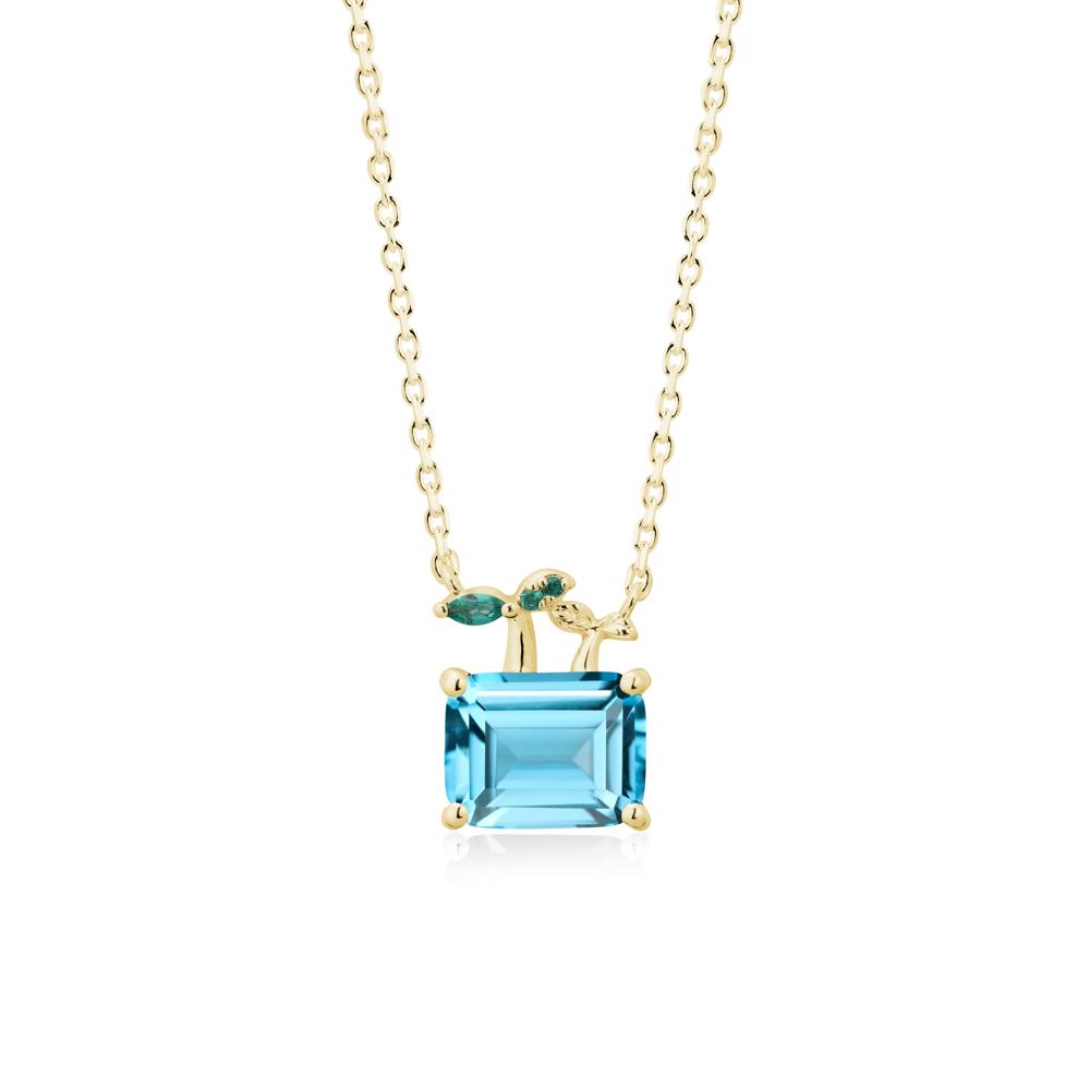 Nature Inspired Swiss Blue Topaz and Emerald Pendant Necklace - LUO Jewelry #metal_18k yellow gold