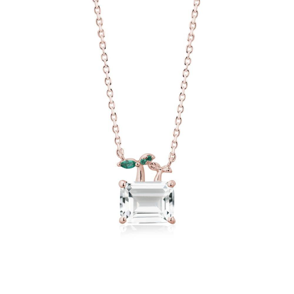 Emerald Cut White Topaz and Emerald Sprout Necklace - LUO Jewelry #metal_14k rose gold