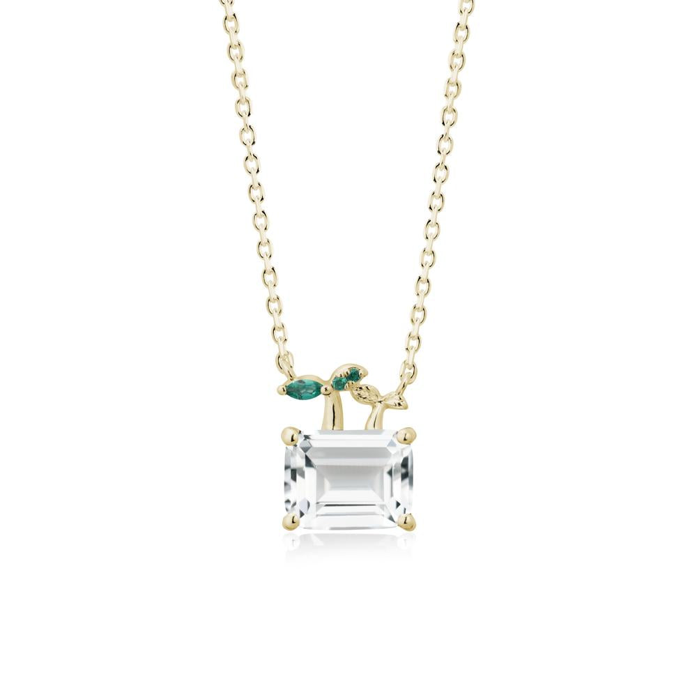 Emerald Cut White Topaz and Emerald Sprout Necklace - LUO Jewelry #metal_14k yellow gold