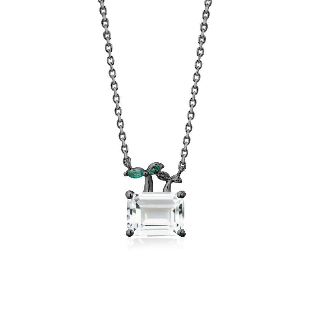 Emerald Cut White Topaz and Emerald Sprout Necklace - LUO Jewelry #metal_black finish sterling silver