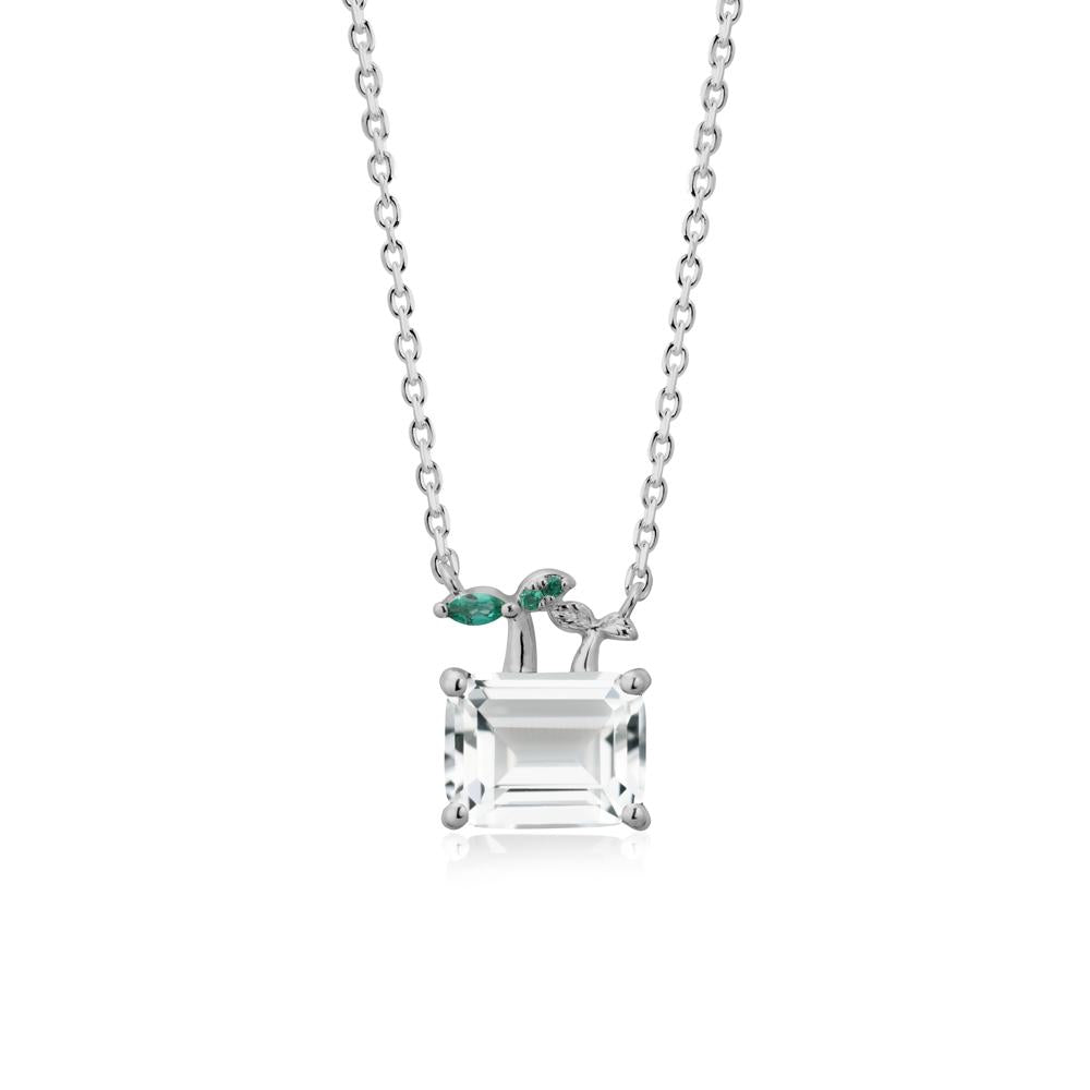 Emerald Cut White Topaz and Emerald Sprout Necklace - LUO Jewelry #metal_platinum