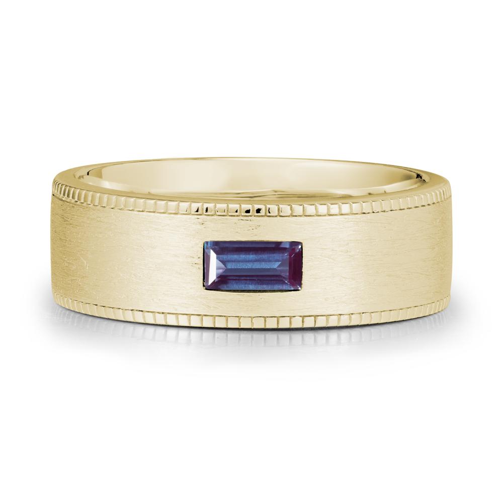 Brushed Finish Baguette Alexandrite Ring - LUO Jewelry #metal_14k yellow gold