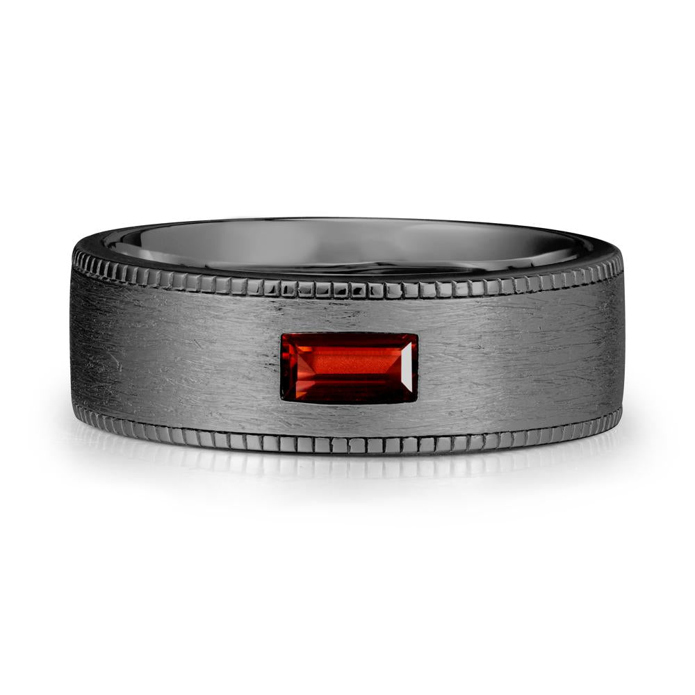 Brushed Finish Baguette Garnet Ring - LUO Jewelry #metal_black finish sterling silver