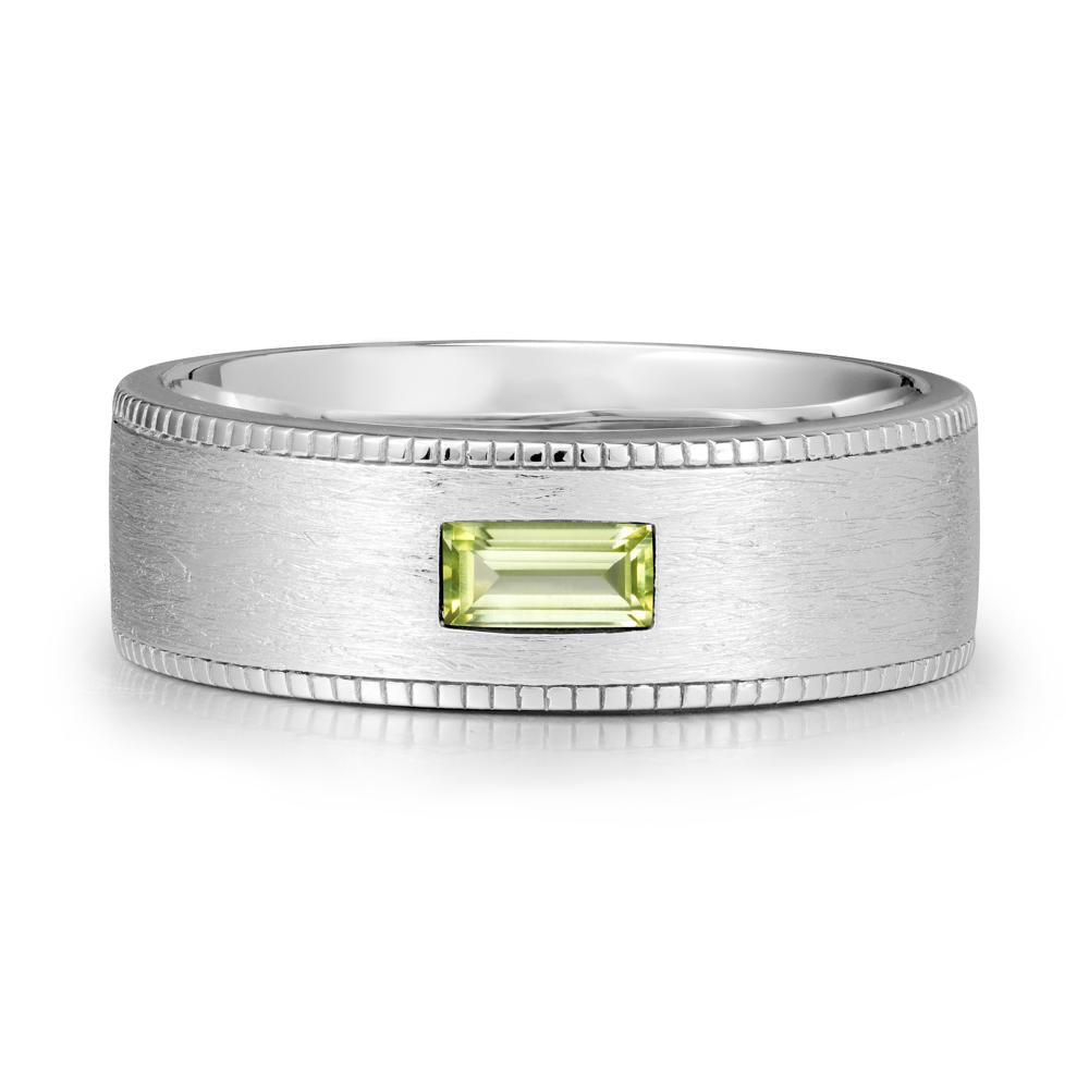 Brushed Finish Baguette Peridot Ring - LUO Jewelry #metal_18k white gold