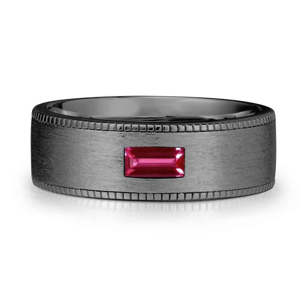 Wide Band Baguette Ruby Ring - LUO Jewelry #metal_black finish sterling silver
