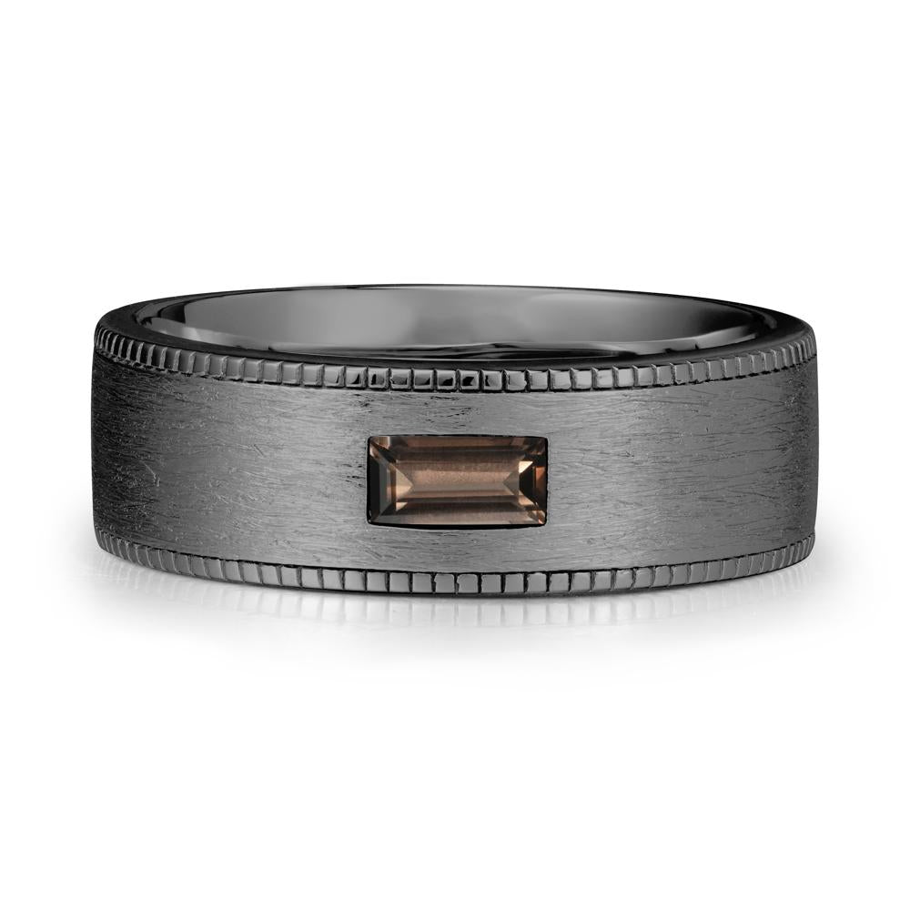Brushed Finish Baguette Smoky Quartz Ring - LUO Jewelry #metal_black finish sterling silver