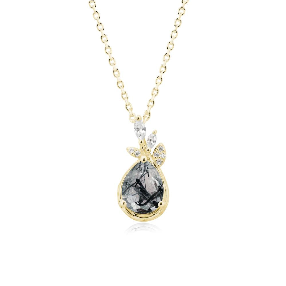 Tear Shaped Black Rutilated Quartz Leaf Necklace - LUO Jewelry #metal_18k yellow gold