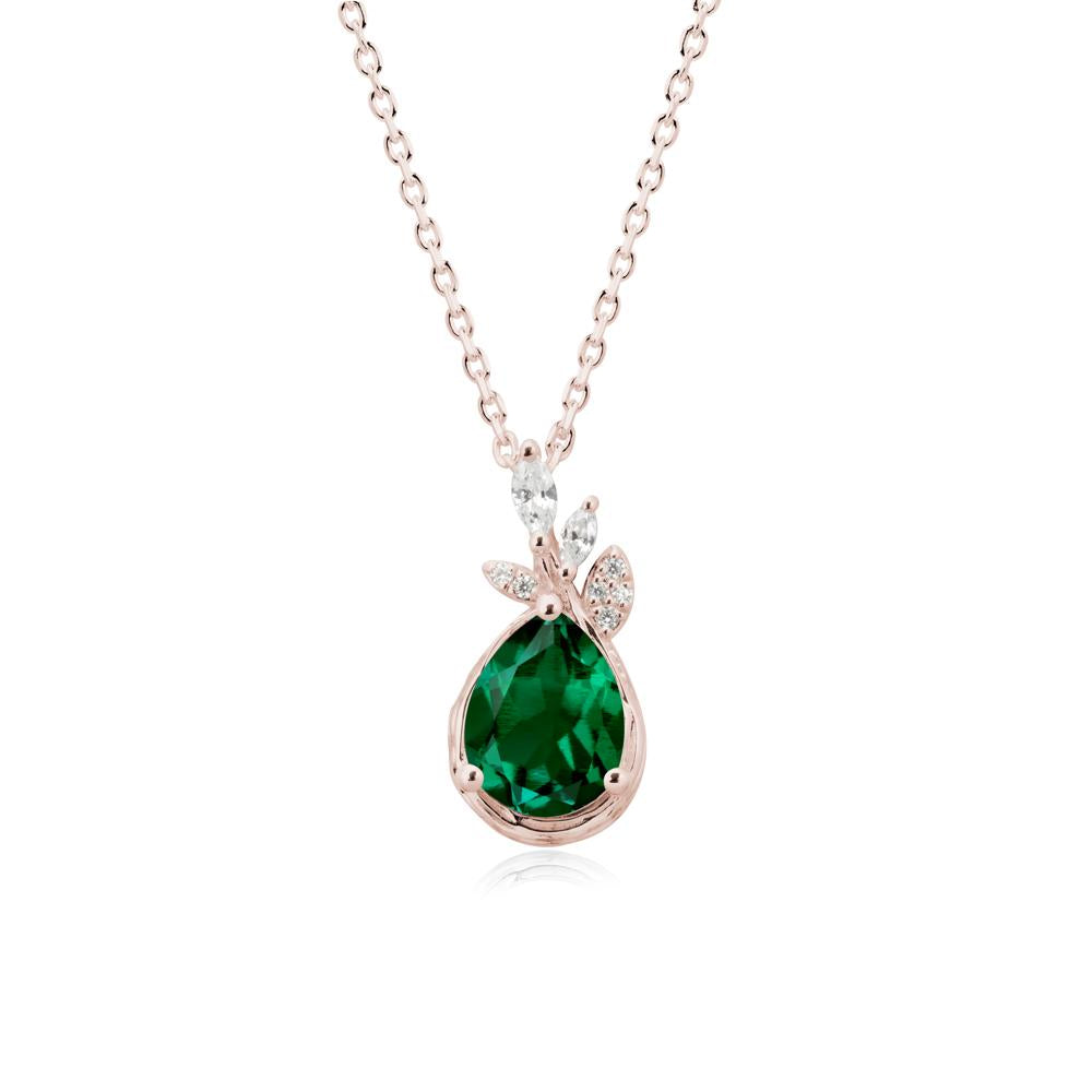 Tear Shaped Emerald Leaf Necklace - LUO Jewelry #metal_14k rose gold