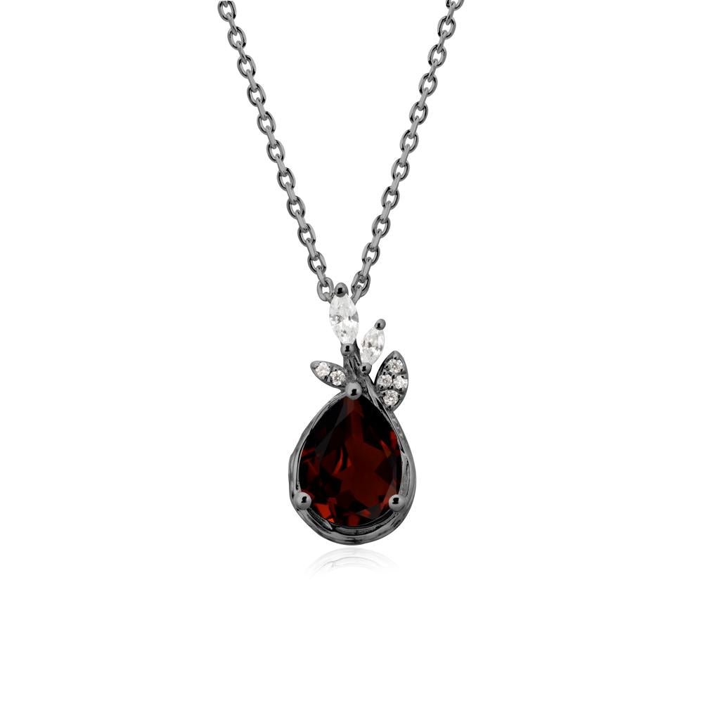 Tree Bark Texture Pear Shaped Garnet Necklace - LUO Jewelry #metal_black finish sterling silver