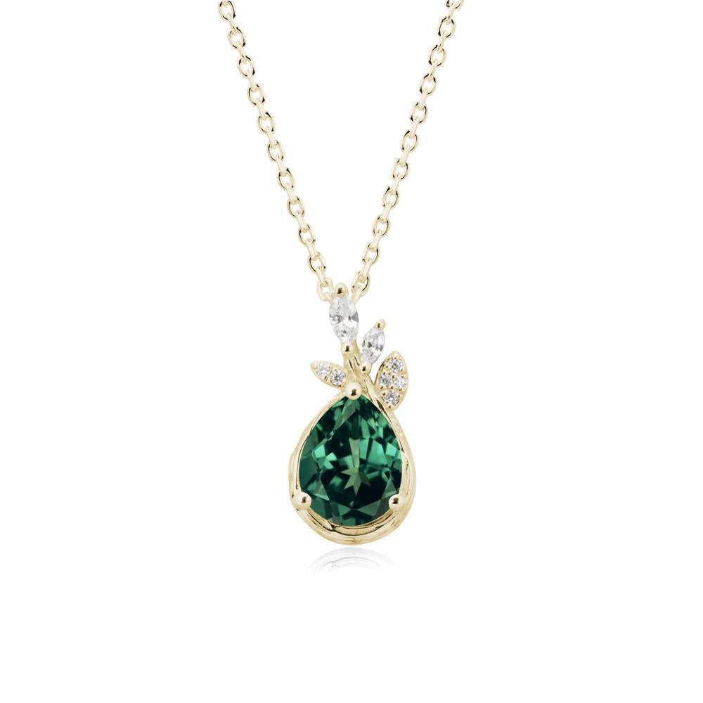 Tear Shaped Green Sapphire Leaf Necklace - LUO Jewelry #metal_14k yellow gold