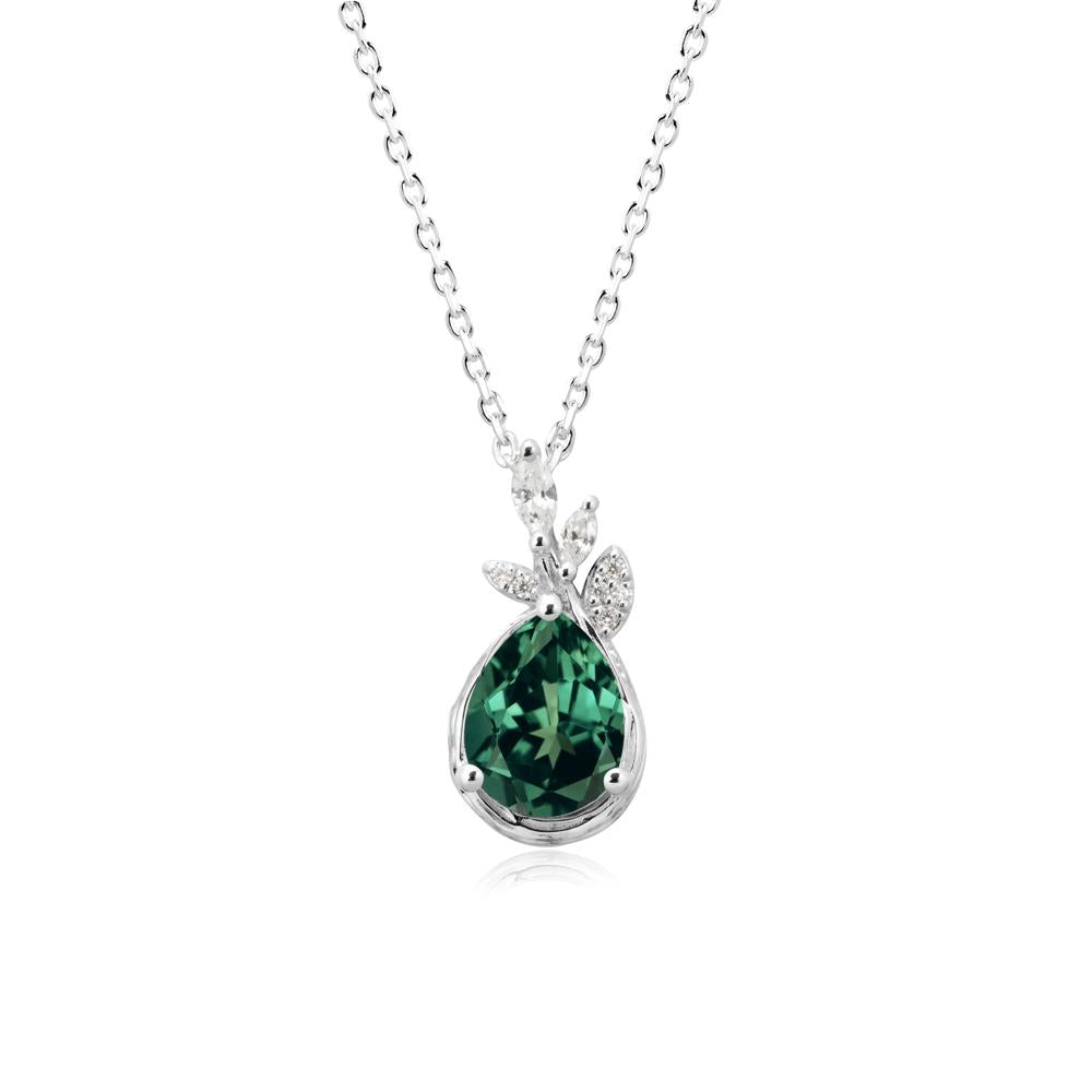 Tear Shaped Green Sapphire Leaf Necklace - LUO Jewelry #metal_18k white gold