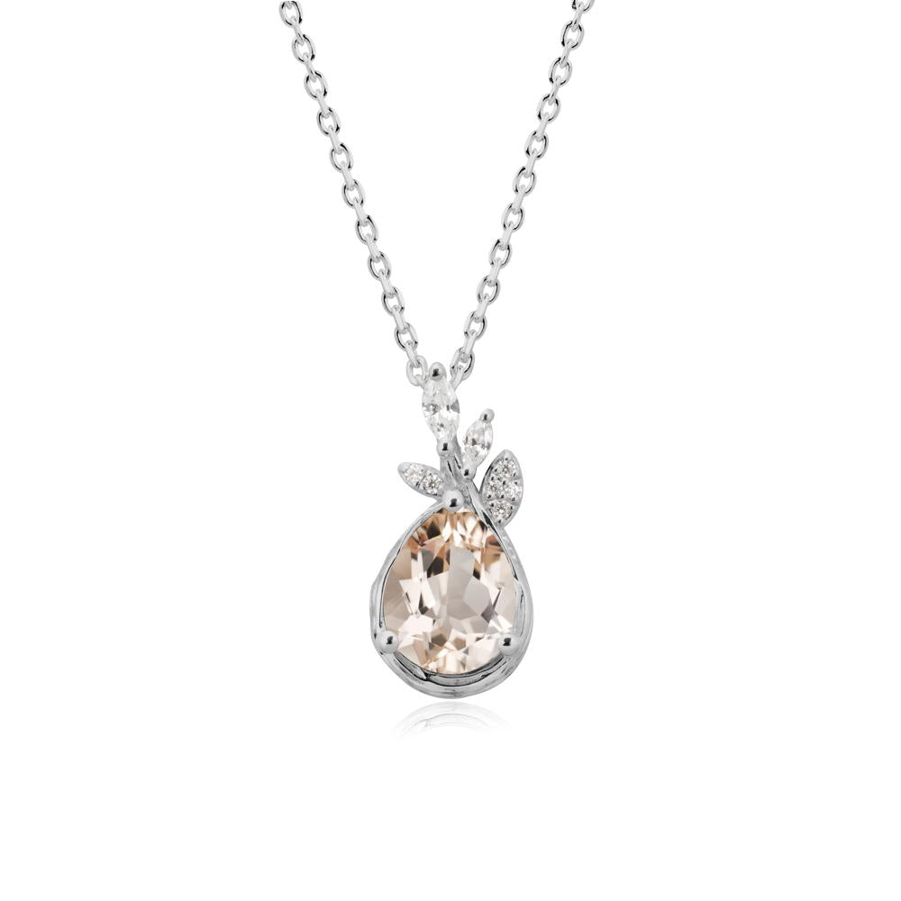 Tear Shaped Morganite Leaf Necklace - LUO Jewelry #metal_platinum