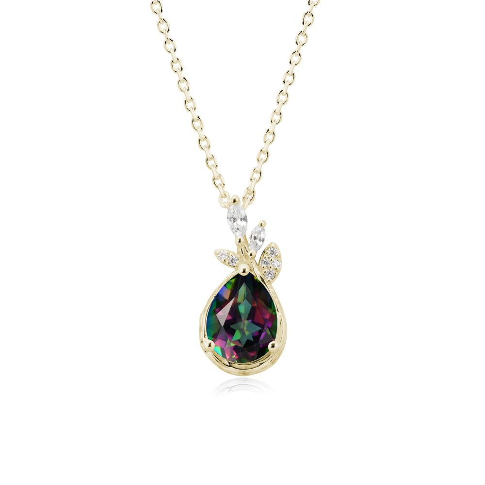 Tree Bark Texture Pear Shaped Mystic Topaz Necklace - LUO Jewelry #metal_14k yellow gold