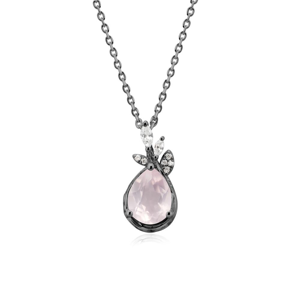 Tear Shaped Rose Quartz Leaf Necklace - LUO Jewelry #metal_black finish sterling silver