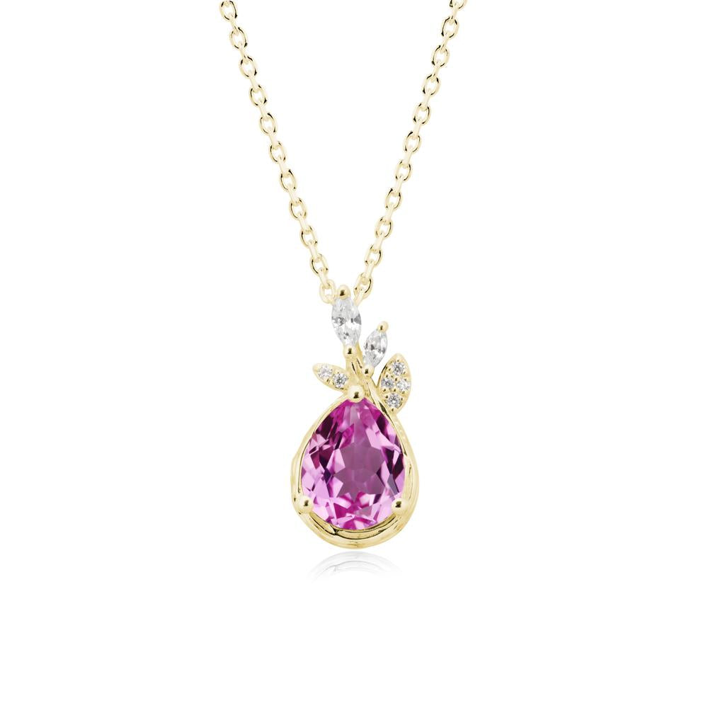 Tree Bark Texture Pear Shaped Pink Sapphire Necklace - LUO Jewelry #metal_18k yellow gold
