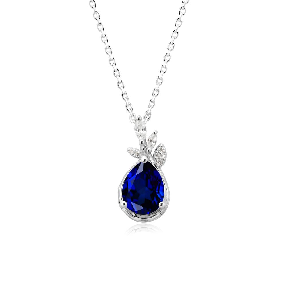 Tear Shaped Sapphire Leaf Necklace - LUO Jewelry #metal_14k white gold