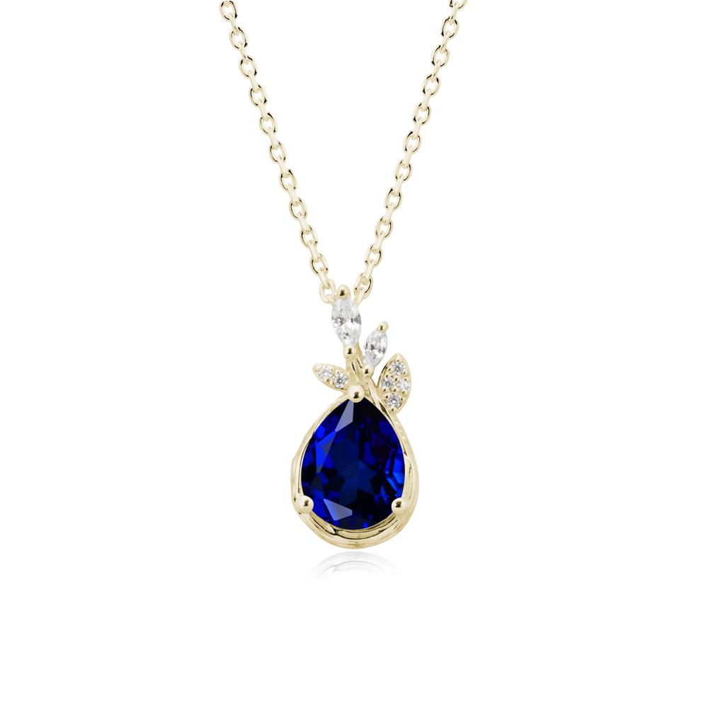 Tear Shaped Sapphire Leaf Necklace - LUO Jewelry #metal_14k yellow gold