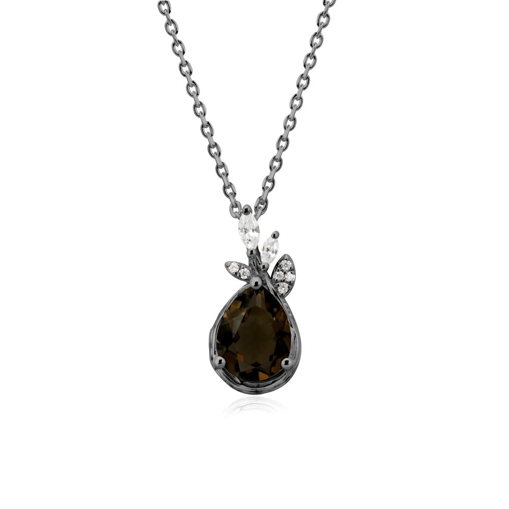 Tree Bark Texture Pear Shaped Smoky Quartz Necklace - LUO Jewelry #metal_black finish sterling silver