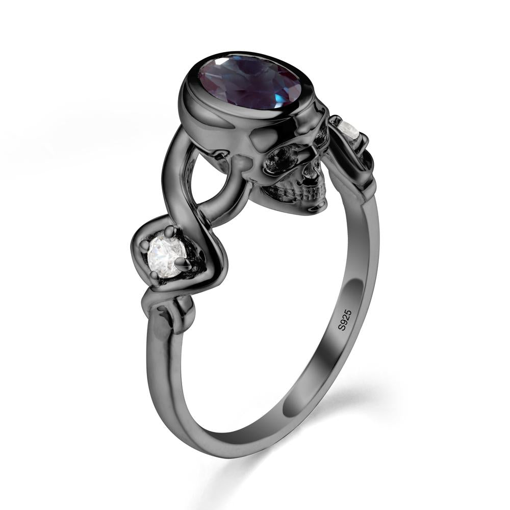 Gothic Skull Alexandrite Ring - LUO Jewelry #metal_black finish sterling silver