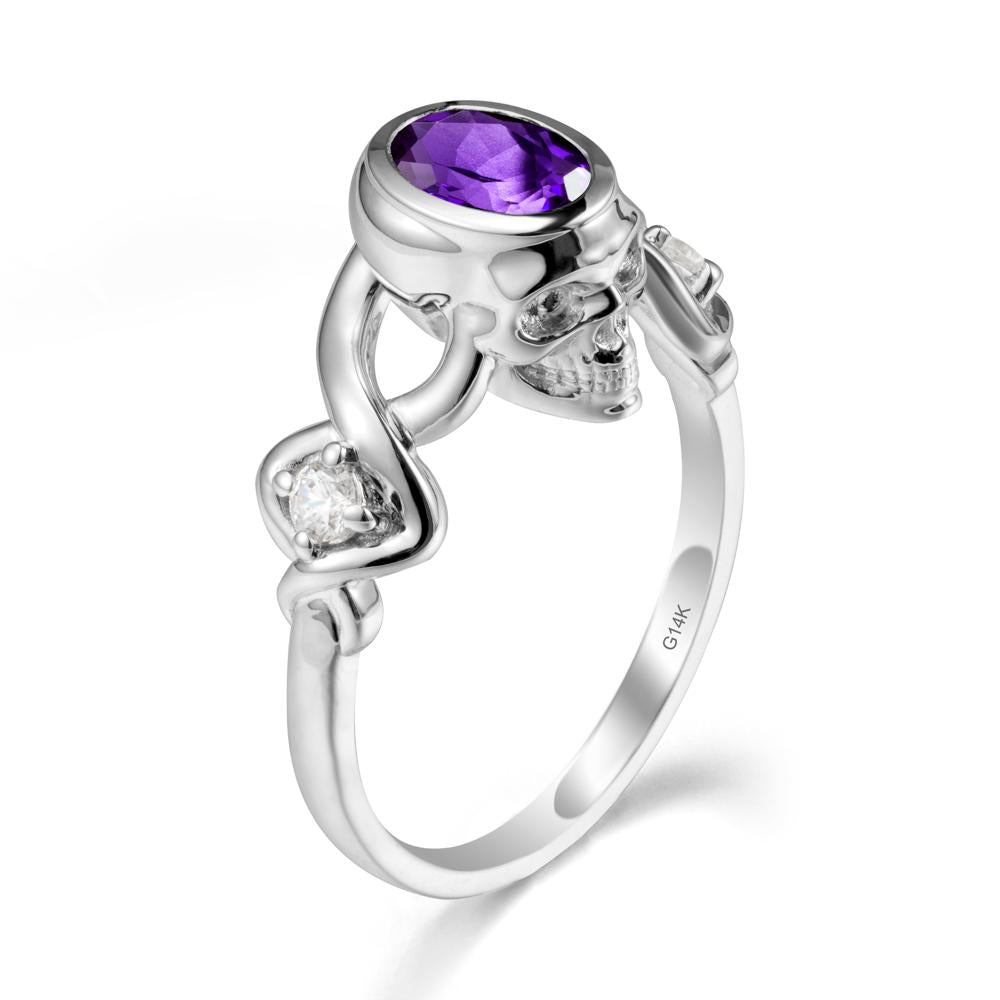 Halloween Skull Oval Amethyst Ring - LUO Jewelry #metal_14k white gold