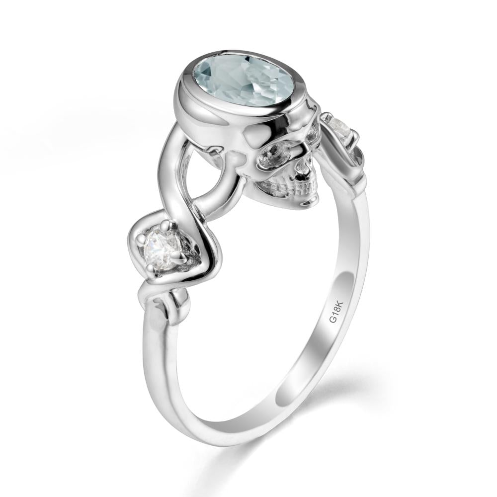 Unique Bezel Setting Aquamarine Skull Ring - LUO Jewelry #metal_18k white gold
