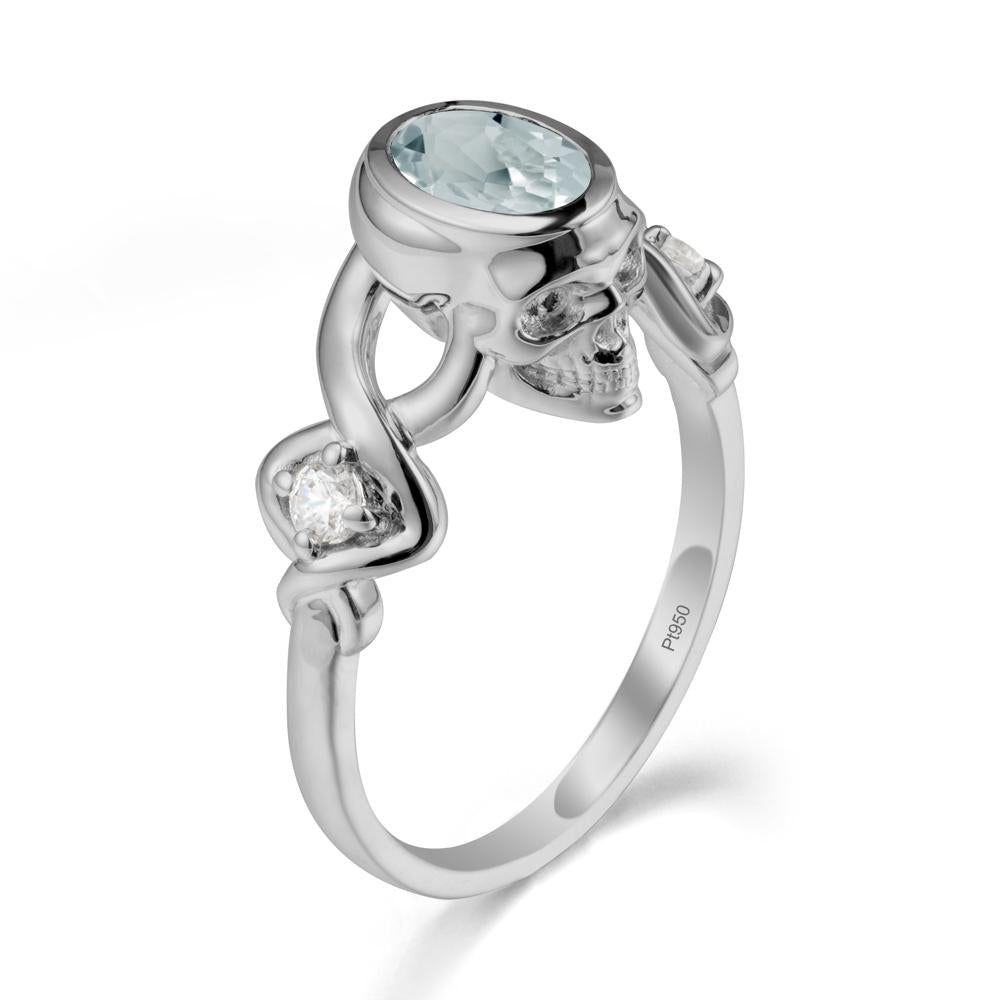 Unique Bezel Setting Aquamarine Skull Ring - LUO Jewelry #metal_platinum
