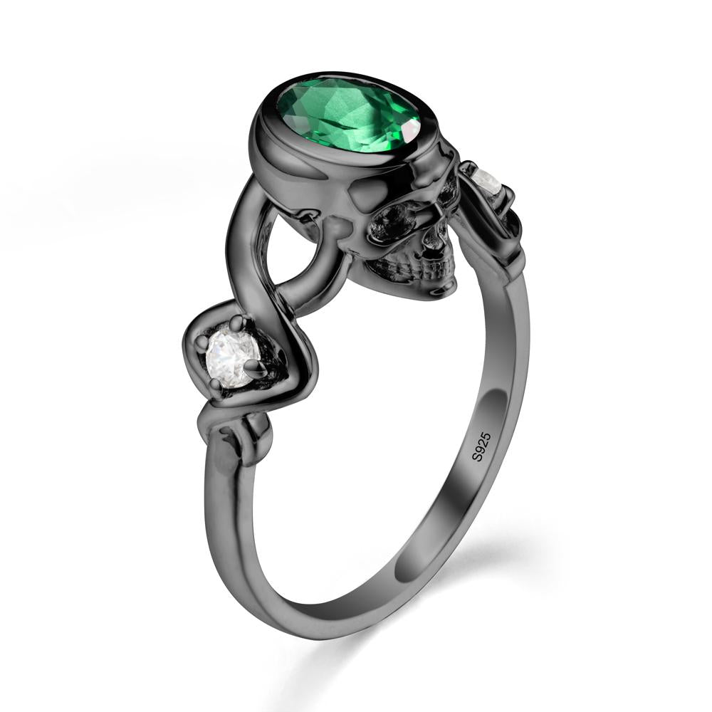 Halloween Skull Oval Emerald Ring - LUO Jewelry #metal_black finish sterling silver