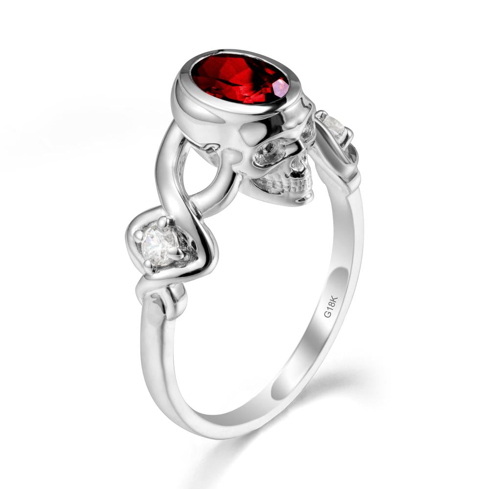 Unique Bezel Setting Garnet Skull Ring - LUO Jewelry #metal_18k white gold
