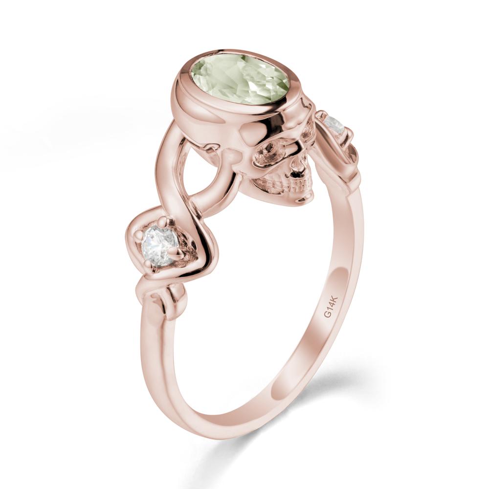 Unique Bezel Setting Green Amethyst Skull Ring - LUO Jewelry #metal_14k rose gold