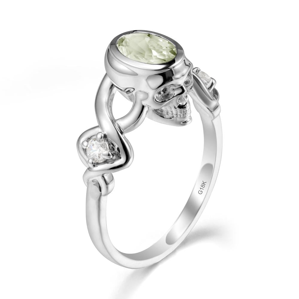 Unique Bezel Setting Green Amethyst Skull Ring - LUO Jewelry #metal_18k white gold