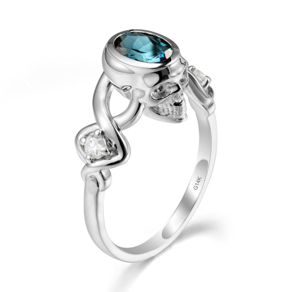 Unique Bezel Setting London Blue Topaz Skull Ring - LUO Jewelry #metal_14k white gold