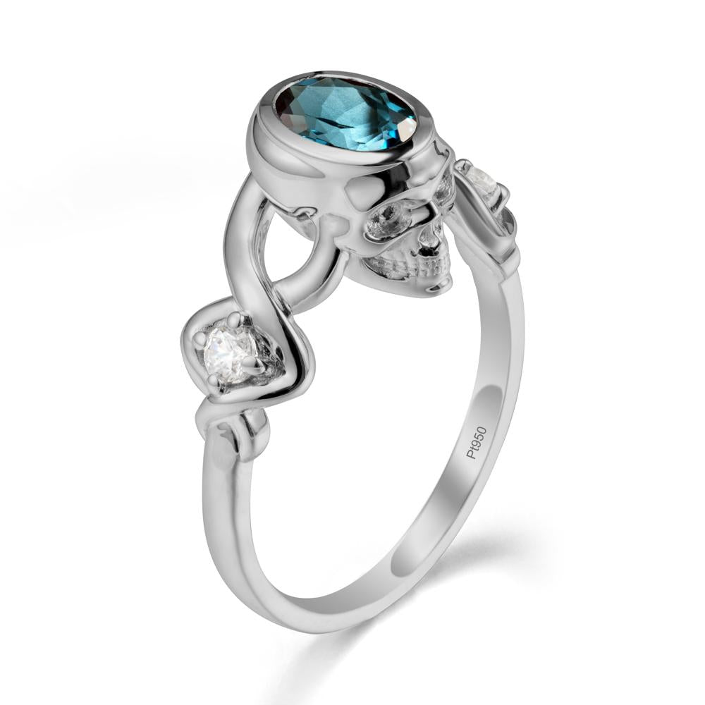 Unique Bezel Setting London Blue Topaz Skull Ring - LUO Jewelry #metal_platinum