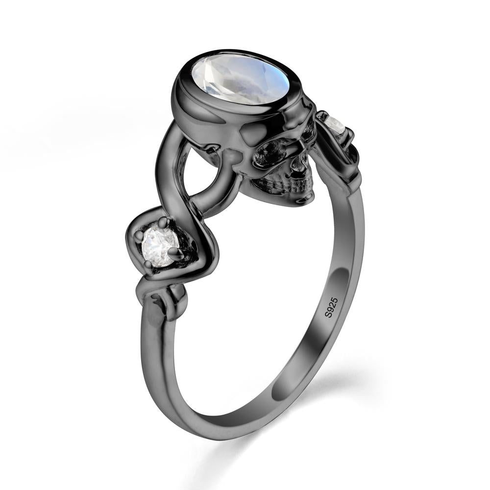 Halloween Skull Oval Moonstone Ring - LUO Jewelry #metal_black finish sterling silver