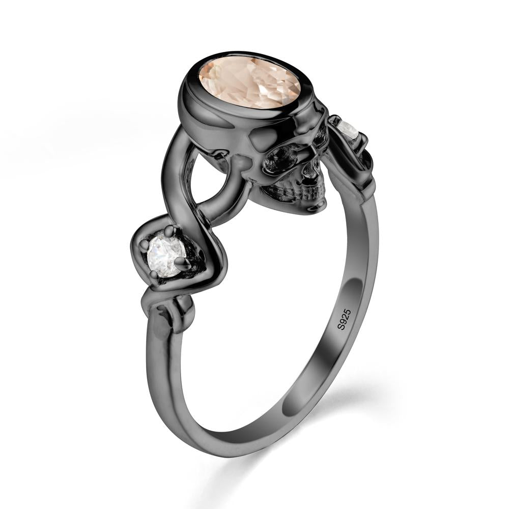 Unique Bezel Setting Morganite Skull Ring - LUO Jewelry #metal_black finish sterling silver