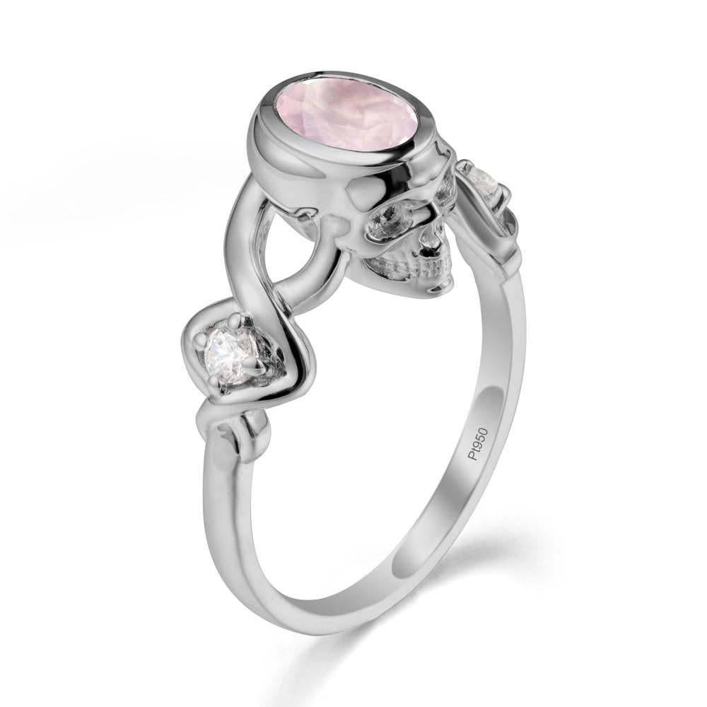 Halloween Skull Oval Rose Quartz Ring - LUO Jewelry #metal_platinum