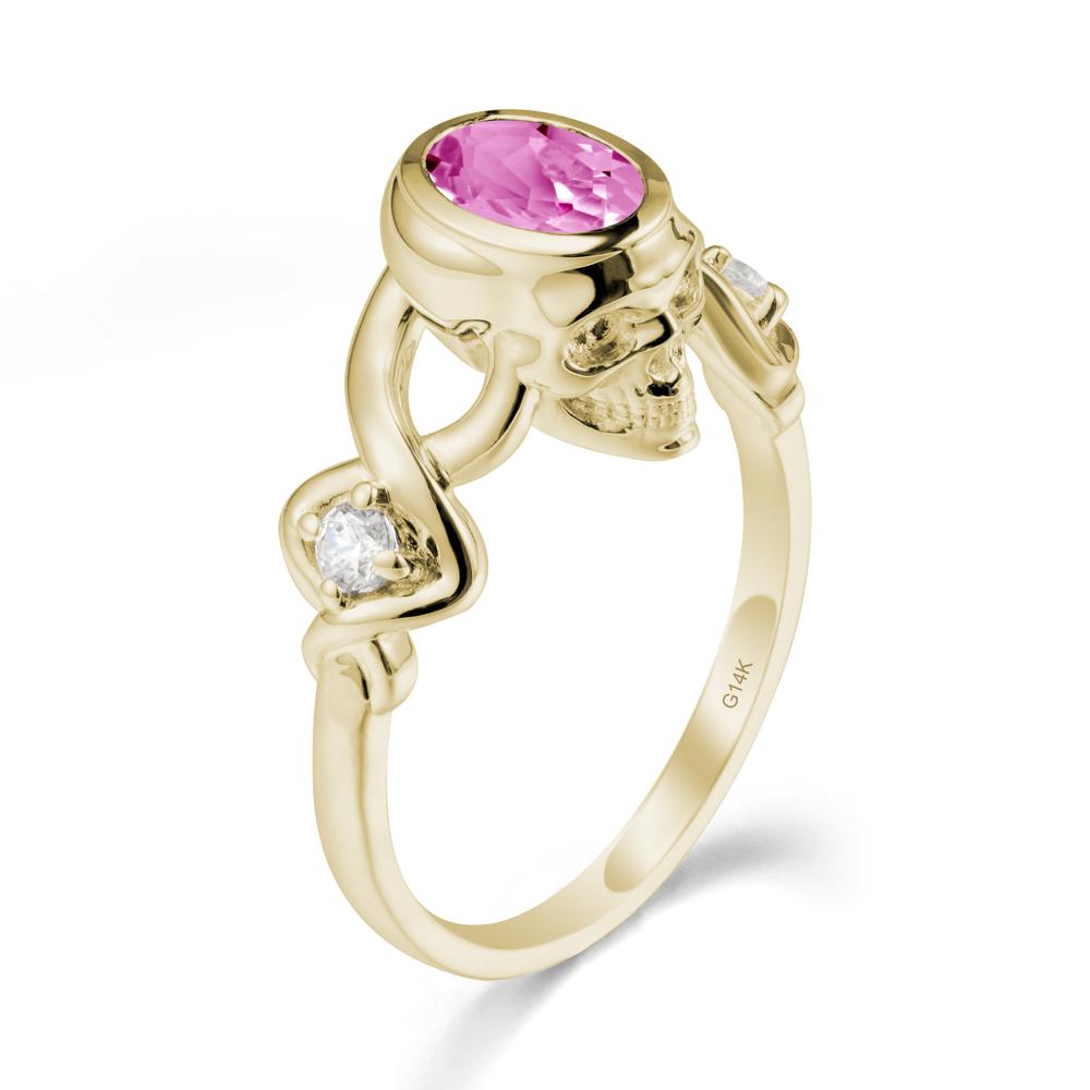 Unique Bezel Setting Pink Sapphire Skull Ring - LUO Jewelry #metal_14k yellow gold