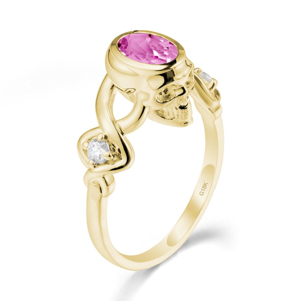 Unique Bezel Setting Pink Sapphire Skull Ring - LUO Jewelry #metal_18k yellow gold
