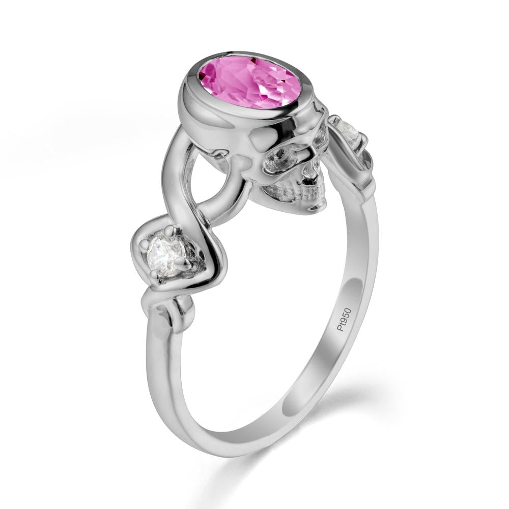 Unique Bezel Setting Pink Sapphire Skull Ring - LUO Jewelry #metal_platinum
