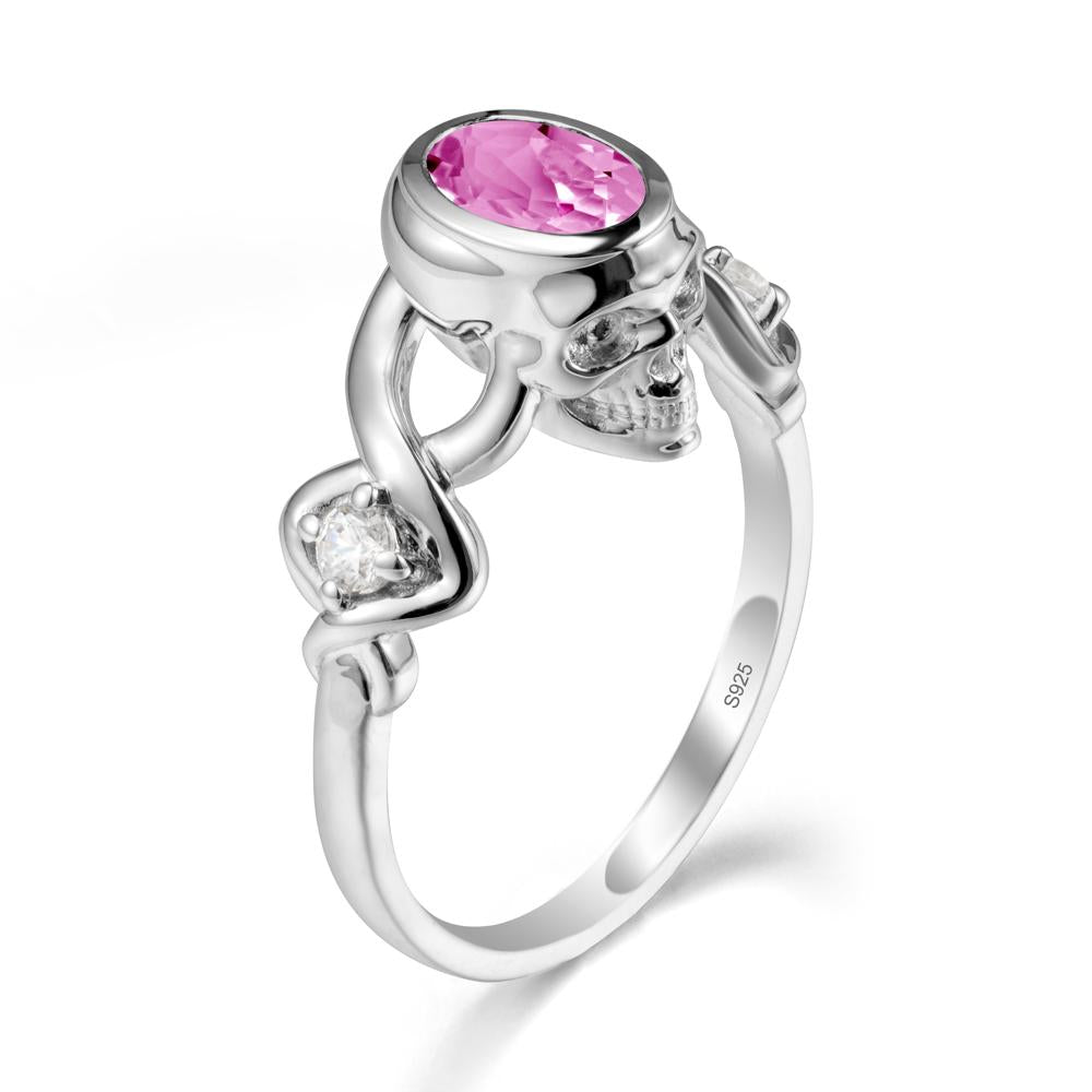Unique Bezel Setting Pink Sapphire Skull Ring - LUO Jewelry #metal_sterling silver