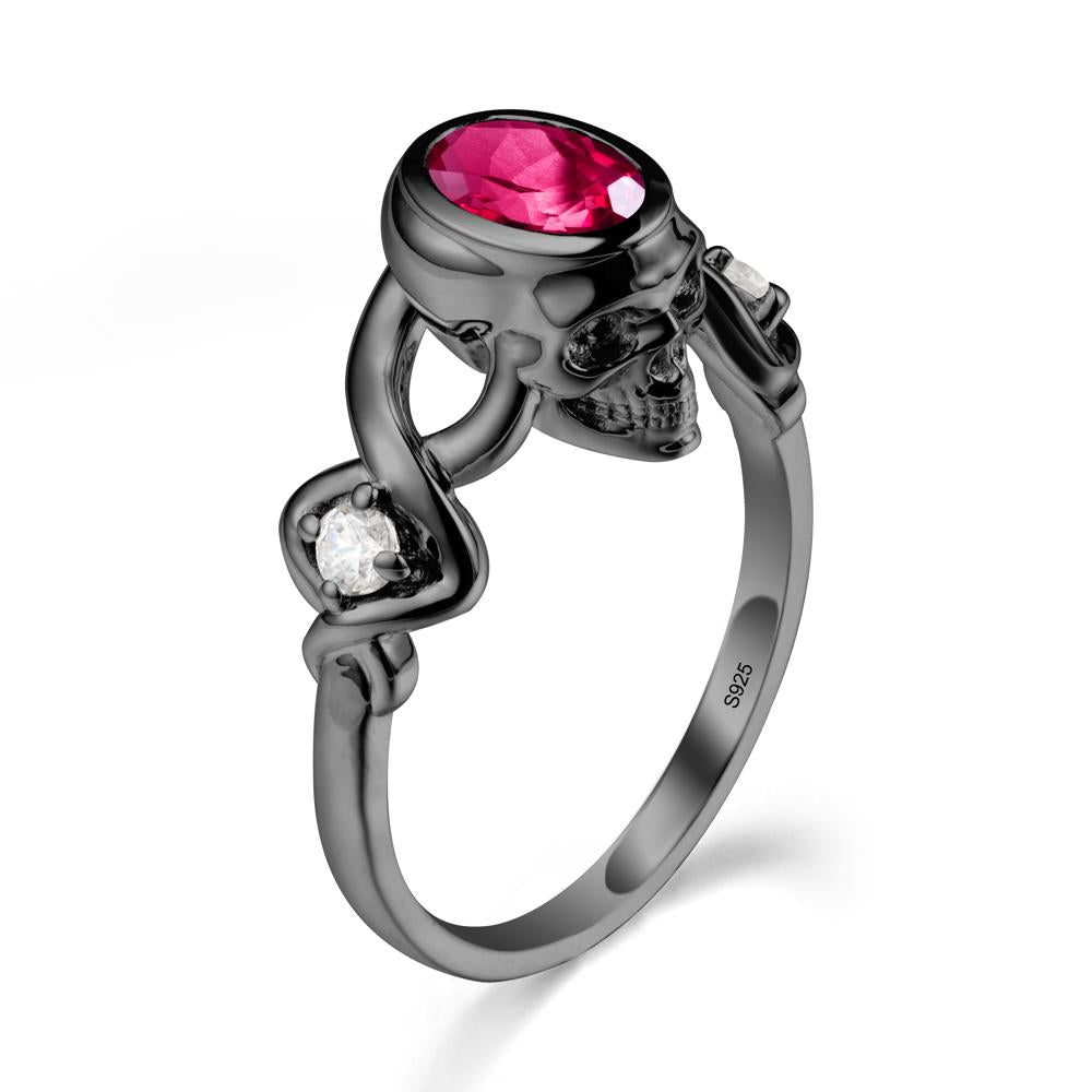 Gothic Skull Ruby Ring - LUO Jewelry #metal_black finish sterling silver