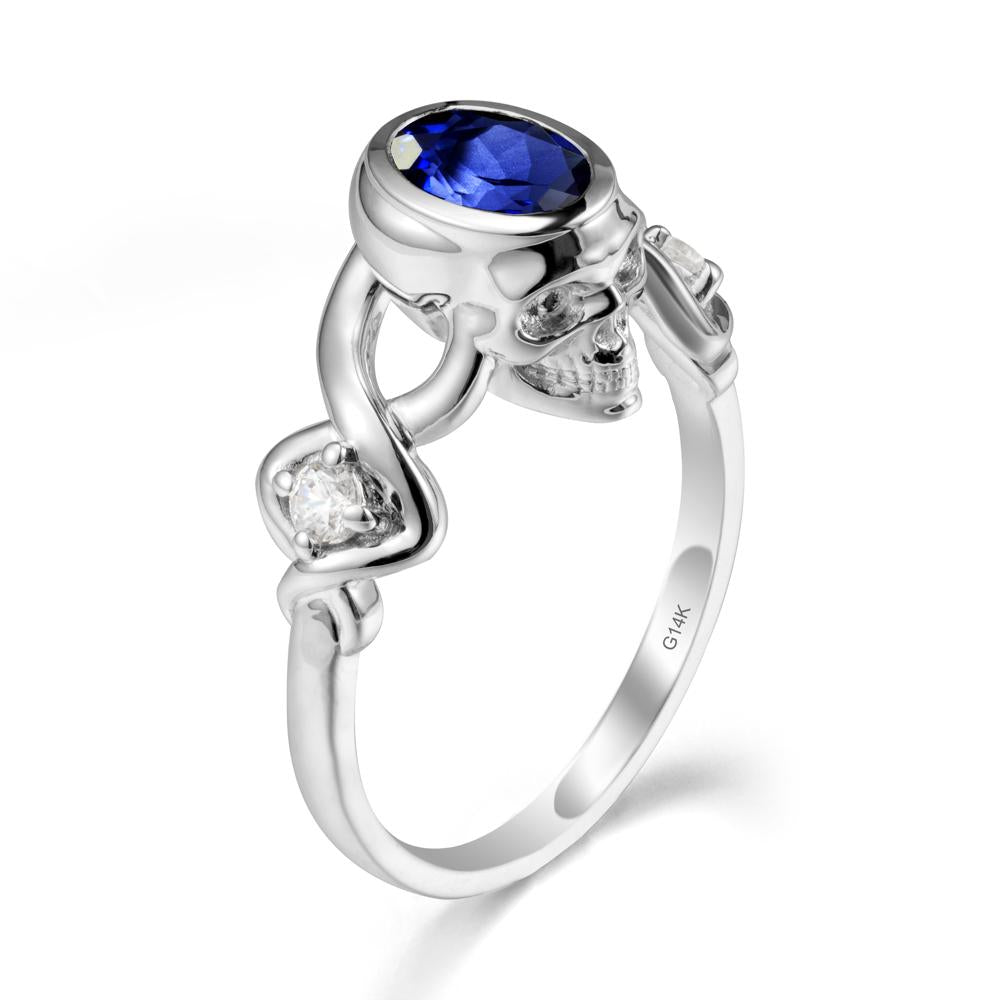 Halloween Skull Oval Sapphire Ring - LUO Jewelry #metal_14k white gold