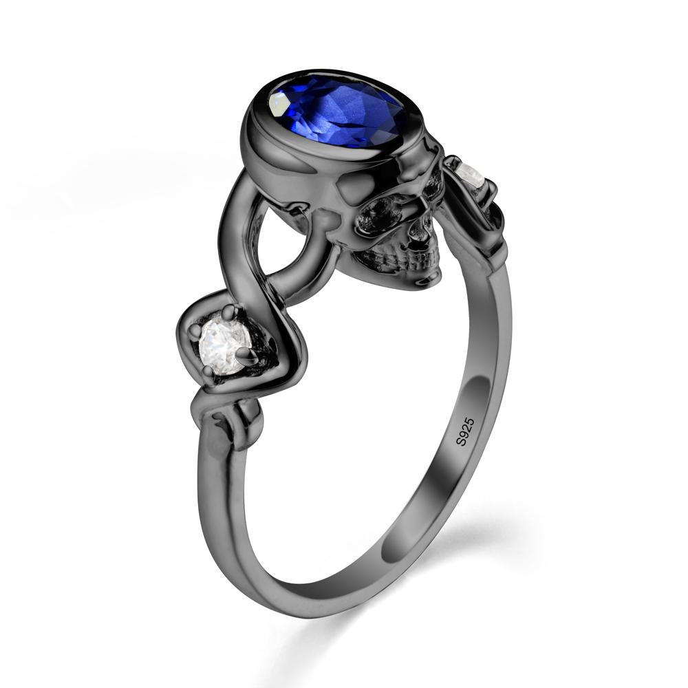 Halloween Skull Oval Sapphire Ring - LUO Jewelry #metal_black finish sterling silver