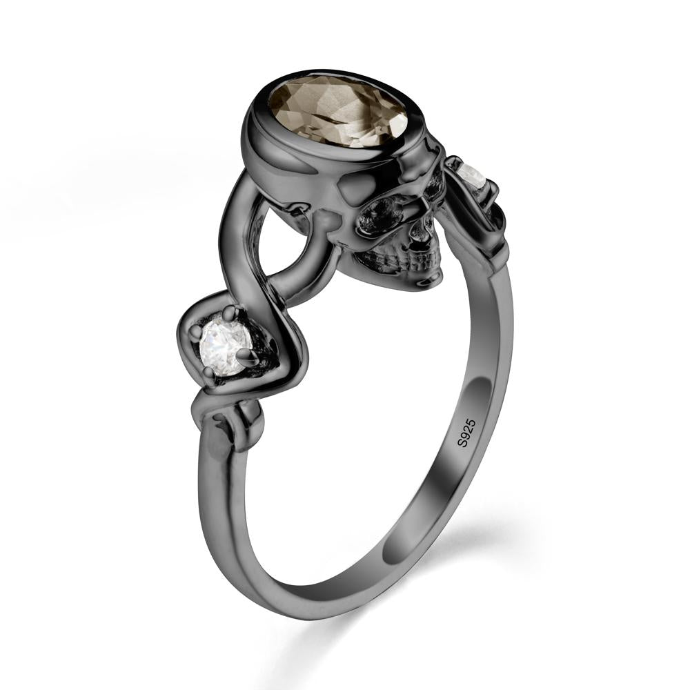Unique Bezel Setting Smoky Quartz Skull Ring - LUO Jewelry #metal_black finish sterling silver